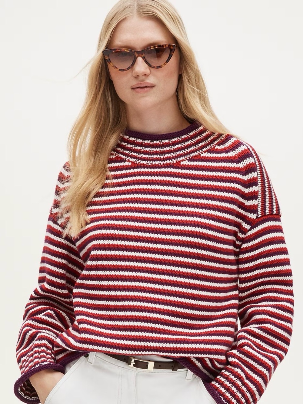 J.Crew 2025 Rollneck™ sweater in stripe Striped Cotton Sweater Red & White